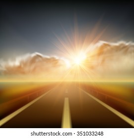 Blurred  road and blue motion blurred sky with clouds. Vector illustration EPS10