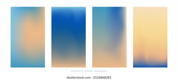 Blurred sea gradient background. Minimal ocean landscape. Abstract seaside, beach aerial stories set. Sea wave. Pastel colored vertical vector banner. Simple soft light backdrop for social post