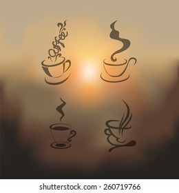 blurred set of coffee cup-vector illustration