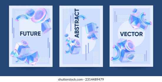 Blurred shapes background with geometric shapes. Abstract geometric holographic. Set shape holographic poster for social media cover.