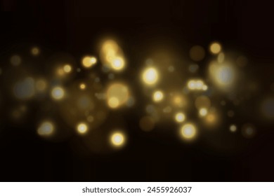 Blurred shining shiny bokeh on a dark background. Festive background.