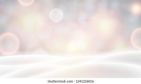 Afiche borroso brillante con paisaje invernal y nieve para la decoración de temporada, Navidad y Año Nuevo. Efecto Bokeh. Fondo vectorial.