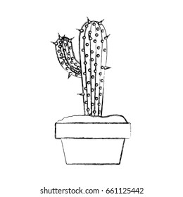 blurred silhouette cactus with big branch in pot vector illustration