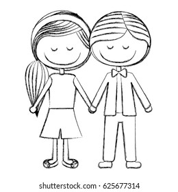 blurred silhouette caricature boy short hair and female side hairstyle with taken hands vector illustration