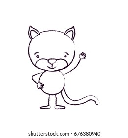 blurred silhouette caricature of cat tranquility expression and one hand up vector illustration