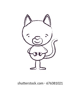 blurred silhouette caricature of cat tranquility expression and hands closed vector illustration