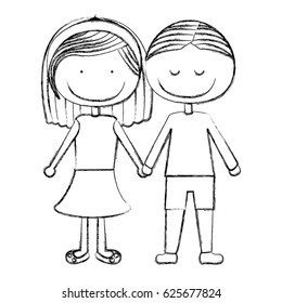 blurred silhouette caricature couple in suit informal with taken hands vector illustration