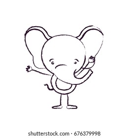 blurred silhouette caricature of cute elephant happiness expression with hands up vector illustration
