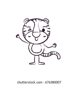 blurred silhouette caricature of cute tiger wink eye expression vector illustration
