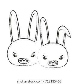 blurred silhouette caricature face couple cute animal rabbits vector illustration