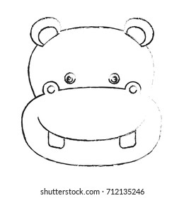 blurred silhouette caricature face hippopotamus cute animal vector illustration