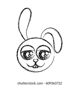 blurred silhouette caricature face rabbit animal with expressive eyes vector illustration
