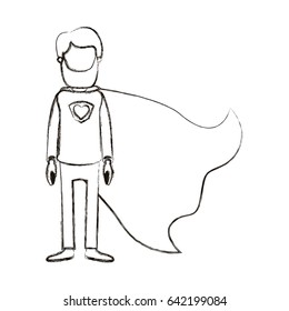 blurred silhouette caricature faceless full body bearded super man hero with heart symbol in uniform vector illustration