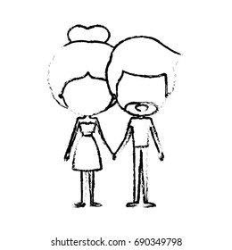 blurred silhouette of caricature faceless thin couple of bearded man and woman in dress holding hands vector illustration