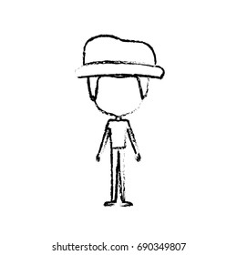 blurred silhouette of caricature faceless thin man in clothes with modern hat vector illustration