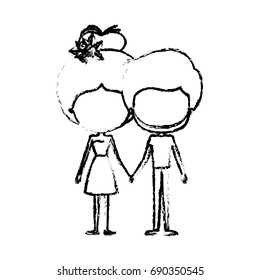 blurred silhouette of caricature faceless thin couple of bearded man and woman in dress holding hands vector illustration