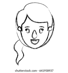 blurred silhouette caricature front view face woman with ponytail side hairstyle vector illustration