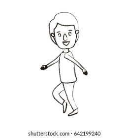 blurred silhouette caricature full body guy with hairstyle dancing vector illustration