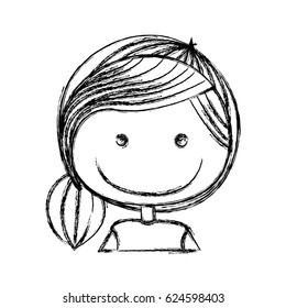 blurred silhouette caricature half body girl with ponytail hair vector illustration