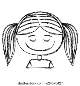 blurred silhouette caricature half body girl with pigtail hair and eyes closed vector illustration