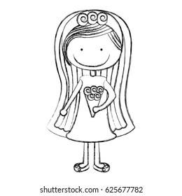 blurred silhouette caricature woman in wedding dress with long hairstyle vector illustration
