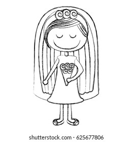 blurred silhouette caricature woman in wedding dress with eyes closed vector illustration