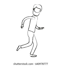 blurred silhouette cartoon faceless full body man with beard and moustache running vector illustration