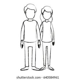 blurred silhouette cartoon full body faceless couple in casual clothing vector illustration