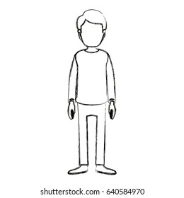 blurred silhouette cartoon full body faceless guy with hairstyle and clothing vector illustration