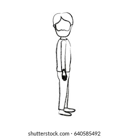 blurred silhouette cartoon full body faceless man bearded looking to side vector illustration