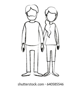 blurred silhouette cartoon full body faceless couple woman with ponytail side hair and man in casual clothing vector illustration