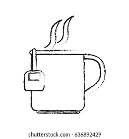 blurred silhouette cartoon mug with bag tea and steam