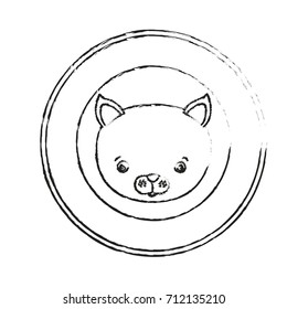blurred silhouette circular frame decorative and face cat cute animal vector illustration