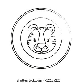 blurred silhouette circular frame decorative and face tiger cute animal vector illustration