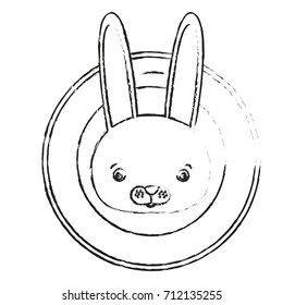blurred silhouette circular frame decorative and face rabbit cute animal vector illustration