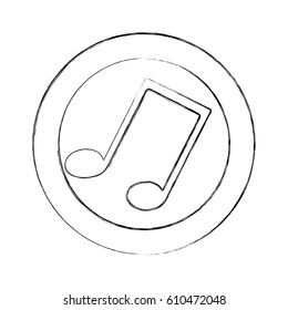 blurred silhouette circular frame with musical note vector illustration