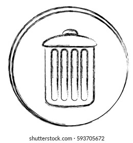 blurred silhouette circular frame with trash bin icon vector illustration