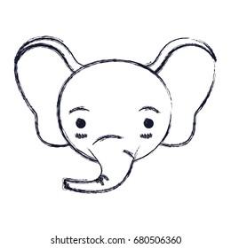 blurred silhouette cute face of elephant tranquility expression vector illustration
