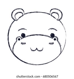 blurred silhouette cute face of hippo tranquility expression vector illustration