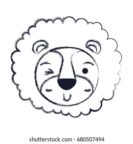 blurred silhouette cute face of lion wink eye expression with mane vector illustration