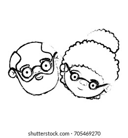 blurred silhouette of face of elderly couple grandfather with beard and grandmother with glasses and curly bun hairstyle vector illustration