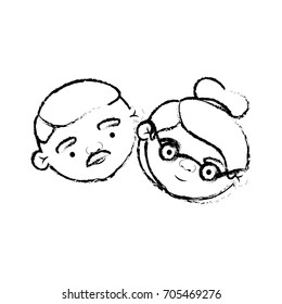 blurred silhouette of face of elderly couple grandfather with moustache and grandmother with glasses and bun hairstyle vector illustration