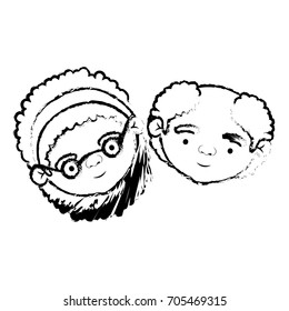 blurred silhouette of face of elderly couple grandmother with bow lace curly hairstyle and grandfather with few beard hair vector illustration