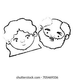 blurred silhouette of face of elderly couple grandmother with curly medium hairstyle and grandfather with beard vector illustration