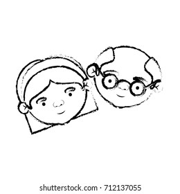 blurred silhouette of face of elderly couple grandmother with bow lace and short hairstyle and grandfather with glasses vector illustration