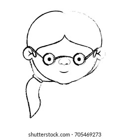 blurred silhouette of face elderly woman with glasses and side ponytail hairstyle vector illustration