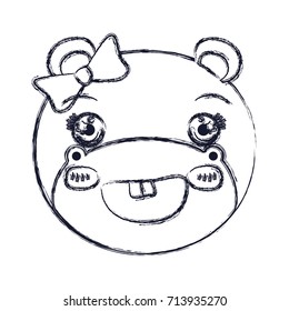 blurred silhouette face of female hippo animal cute expression smiling vector illustration
