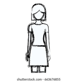 blurred silhouette faceless front view woman with skirt and short hair vector illustration