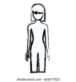 blurred silhouette faceless front view woman naked body with straight short hairstyle vector illustration