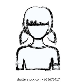 blurred silhouette faceless half body girl with pigtails hairstyle vector illustration